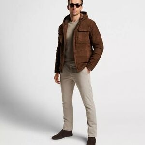 NWT Peter Millar Crown Excursionist Flex Suede Hooded Bomber Jacket - 2XL